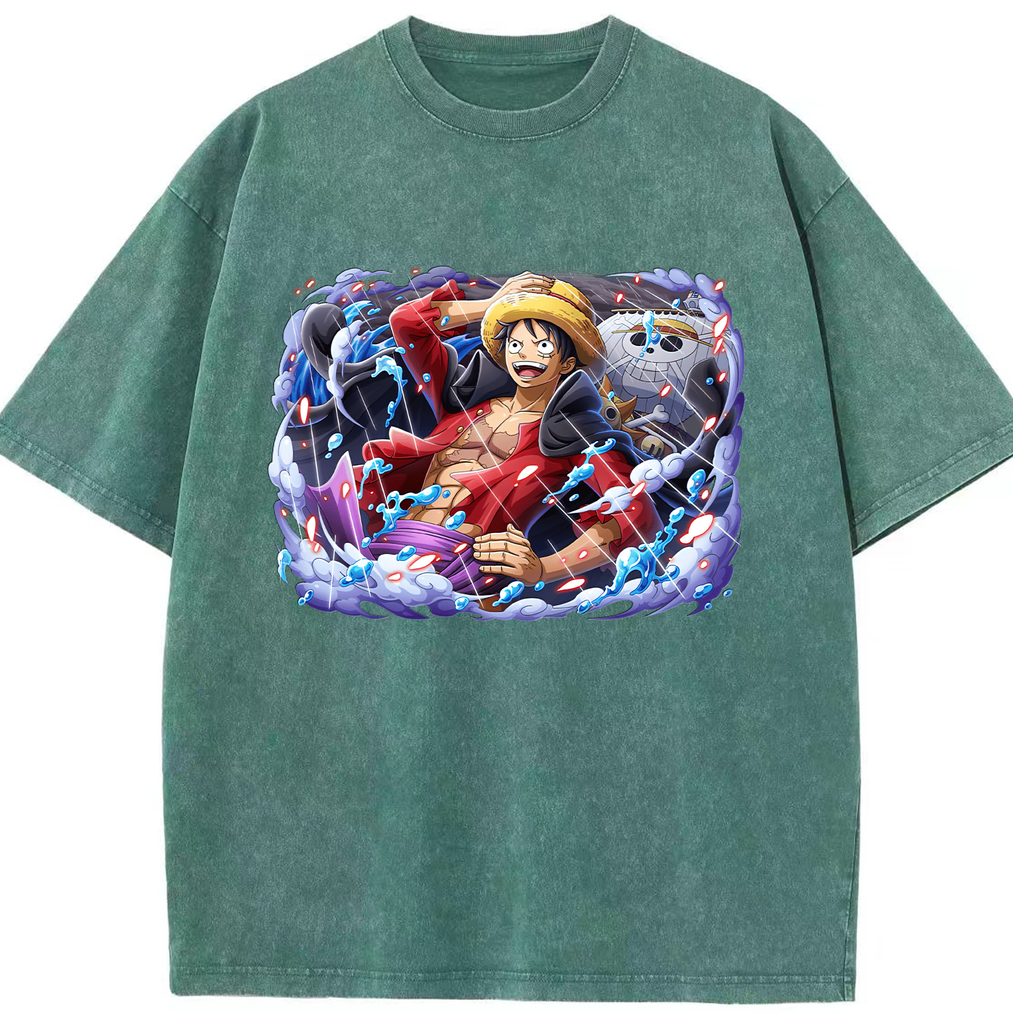 ワンピース モンキー・D・ルフィ ONE PIECE Monkey D. Luffy 綿100% ヴィンテージ風 半袖Tシャツ（フロントプリント）